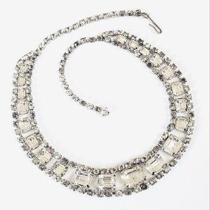 💎 Vintage Art Deco Emerald Cut Clear Ice Rhinestone Link Fancy Choker Necklace